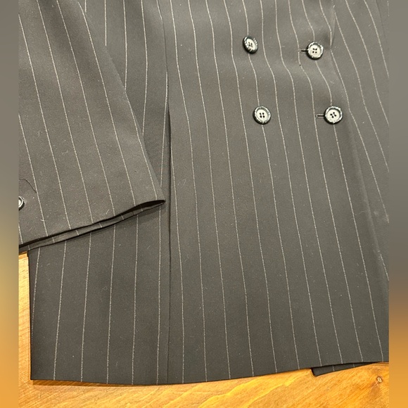 Plus Size Vintage 90s Double Breasted Black Pin Stripped Kasper Pant Suit SZ: 16 - Picture 14 of 14